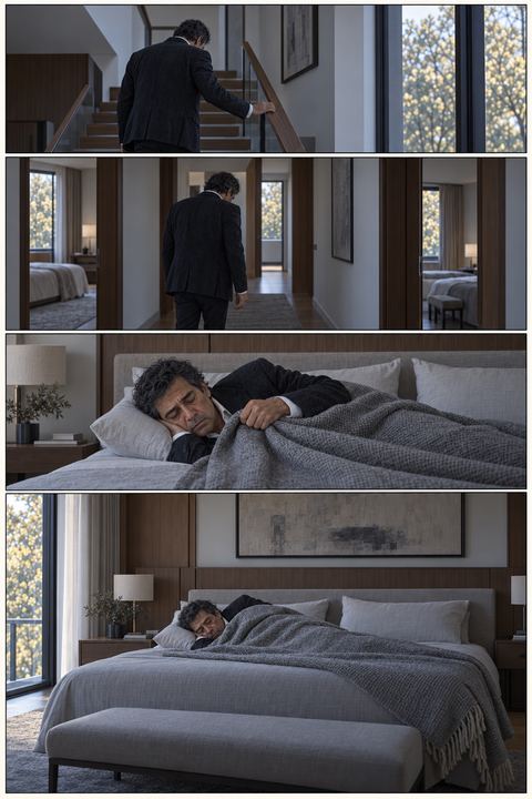 Martín sube las escaleras y se queda dormido con la ropa puesta